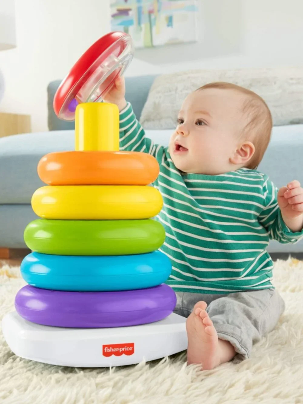 Fisher-Price Giant Bright Rainbow Classic Stacking Ring Toy with Colorful Balls
